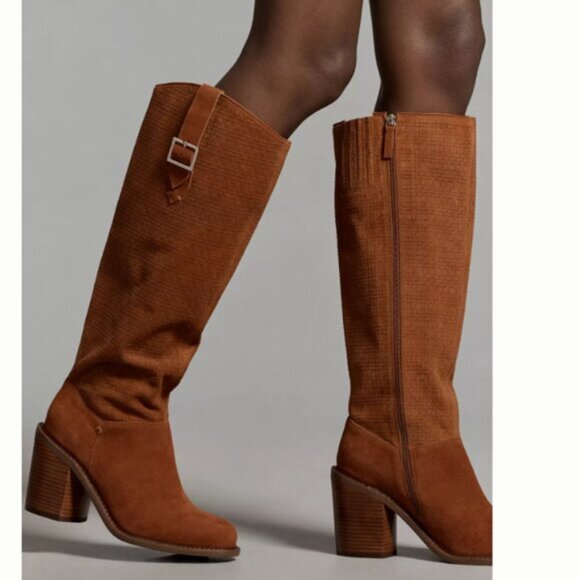 NEW KELSI DAGGER Suede Fletcher Wide Calf High Shaft Boots in Caramel 1125 5m3 - Picture 1 of 7
